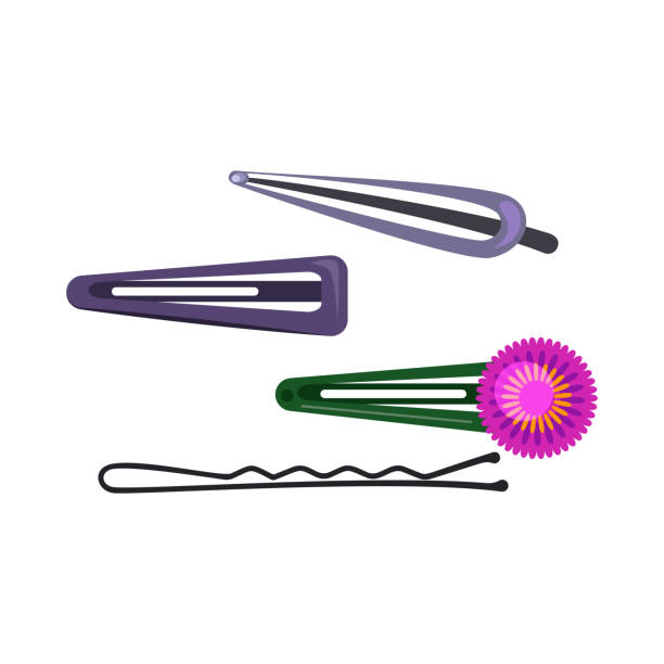 ヘアクリップコレクションフラットアイコン - hair clip点のイラスト素材／クリップアート素材／マンガ素材／アイコン素材