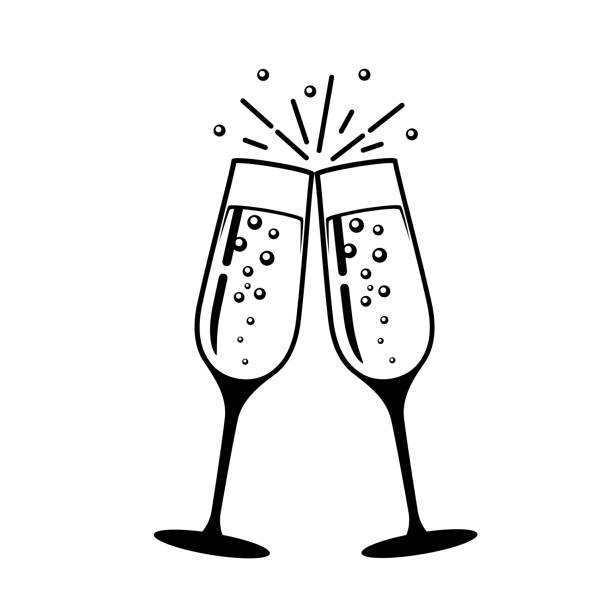 ilustraciones, imágenes clip art, dibujos animados e iconos de stock de icono de vector de vidrio de champán. - champagne