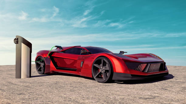 istock Electric car gets its batteries charged while parked 1142467767