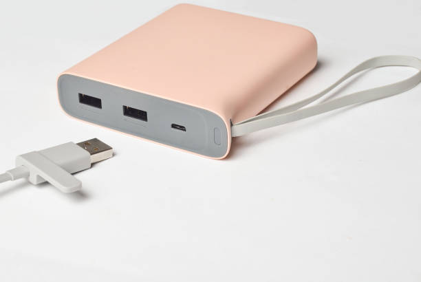 istock Power bank with usb cable on white background. 1142468606