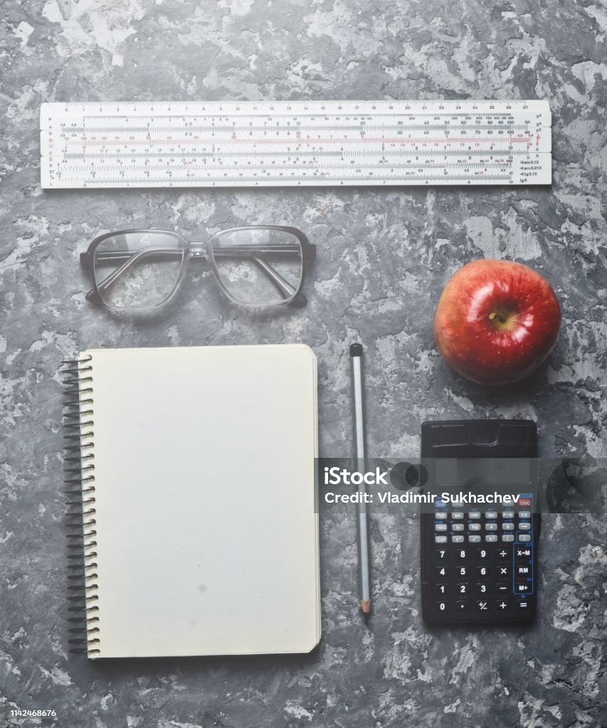 Engineer Rule Notepad Workspace Of A Student Engineer On A Concrete Surface Loft Style ...