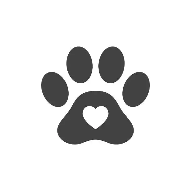 Vector illustration of Heart shape or love symbol in animal paw print for pet care icon concept vector illustration.