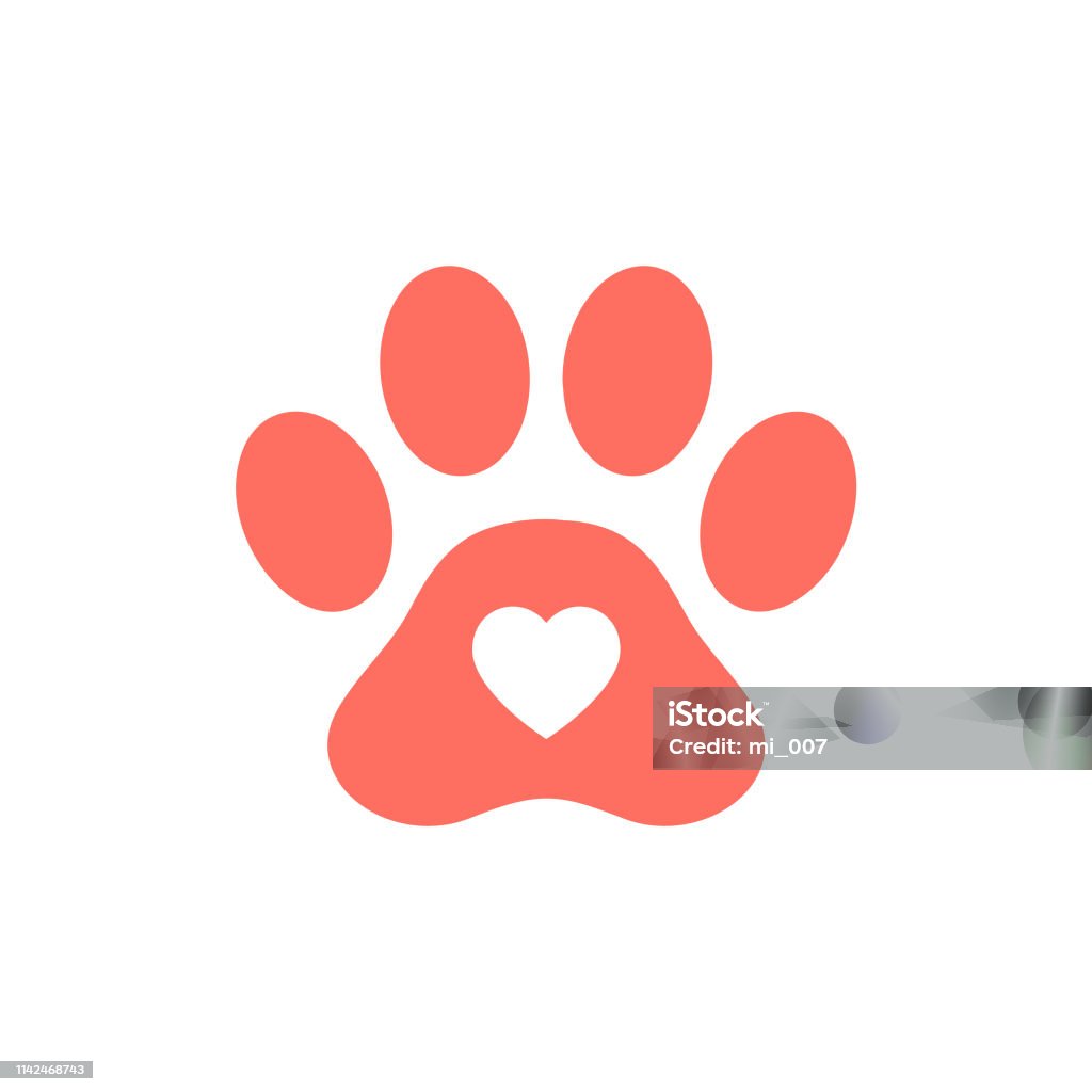 Hart vorm icoon in rood roze gekleurde Animal Paw Print. - Royalty-free Poot vectorkunst