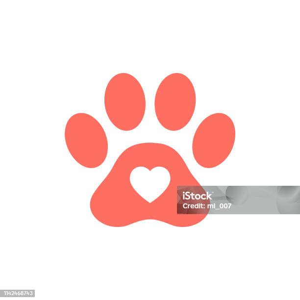 Hart Vorm Icoon In Rood Roze Gekleurde Animal Paw Print Stockvectorkunst en meer beelden van Poot