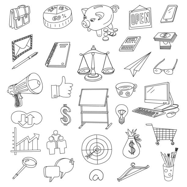 Finance and Business Doodles Set Finance and Business vector doodles set. All objects are grouped easy to edit. megaphone drawings stock illustrations