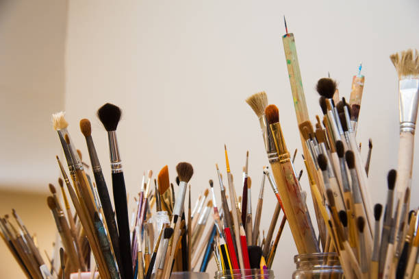 istock Brushes for painting. Various shapes of bristle. Art workshop 1142473669