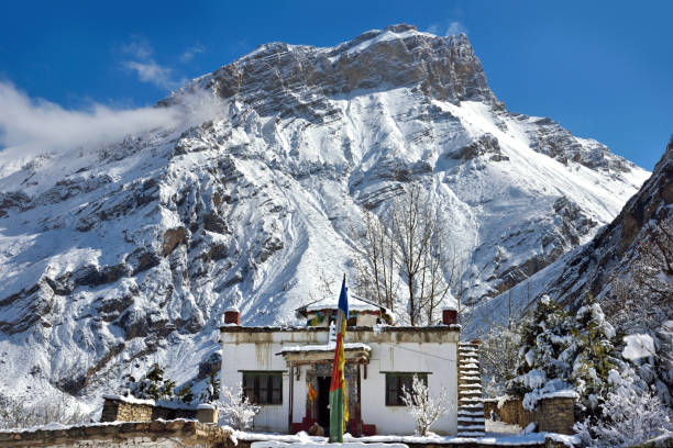 pagoda budista en el templo muktinath - muktinath fotografías e imágenes de stock