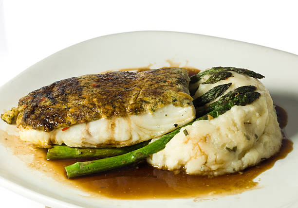 Crab Crusted fillet of Halibut (merluza)  merluza stock pictures, royalty-free photos & images