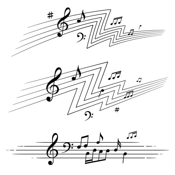 ilustraciones, imágenes clip art, dibujos animados e iconos de stock de notas musicales establecidas - sheet music music musical note pattern