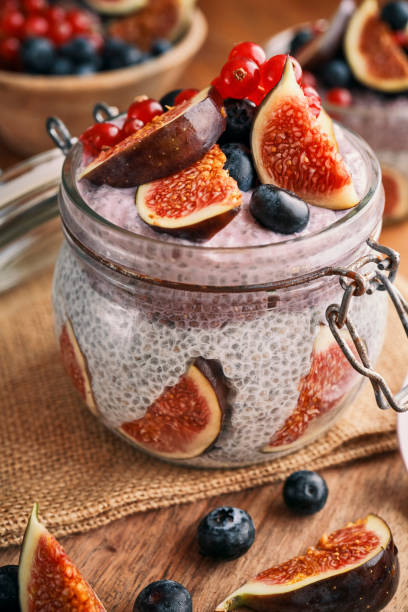 istock Healthy Yogurt with Chia Fresh Figs, Blueberries and Redcurrants 1142490018