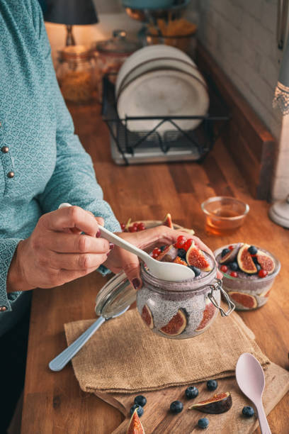 istock Healthy Yogurt with Chia Fresh Figs, Blueberries and Redcurrants 1142490020