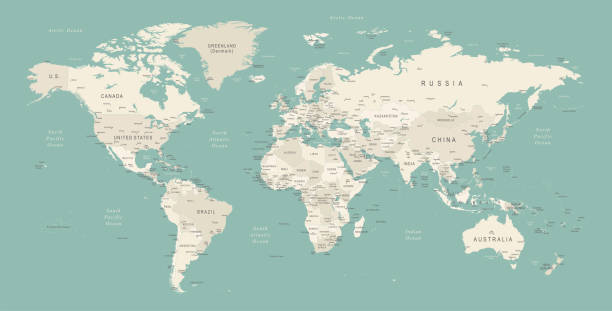 dünya haritası - ülke coğrafi bölge illüstrasyonlar stock illustrations