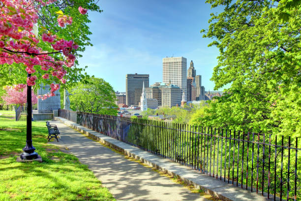 Springtime in Providence Providence is the capital and most populous city in Rhode Island.  Downtown Providence has numerous 19th-century mercantile buildings in the Federal and Victorian architectural styles. Providence is known for its nationally renowned restuarants,great museums, and galleries providence rhode island stock pictures, royalty-free photos & images
