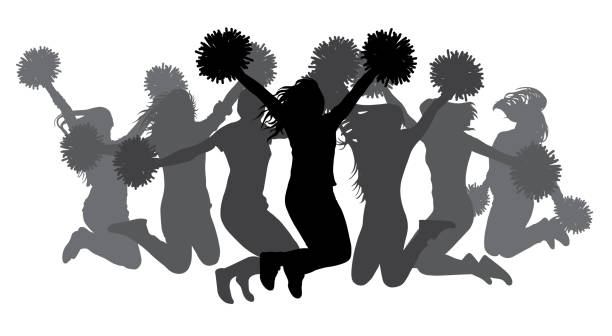 skoki dziewczyny z pom-poms. sylwetki cheerleaderek. ilustracja wektorowa - cheerleader stock illustrations