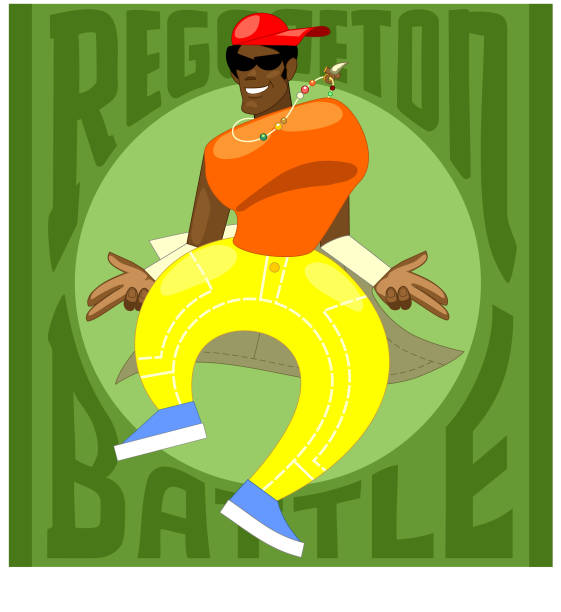 reggaeton battle vector drawing of a dancing reggaeton man on a green background reggaeton dance stock illustrations