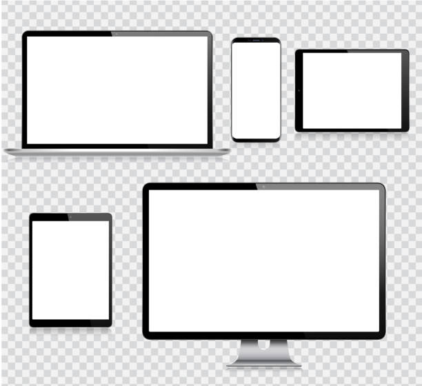 Realistischer Vector Digital Tablet, Handy, Smart Phone, Laptop und Computer Monitor. Moderne digitale Geräte