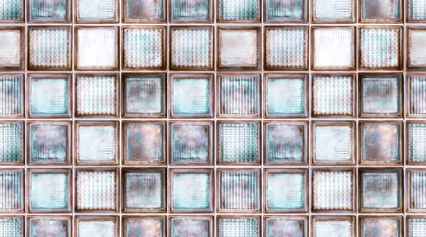 istock Seamless abstract textured pattern background of transparent multicolor glass cubes in vintage retro style, panoramic web banner 1142501956
