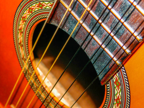 istock Guitar strings and resonance box from above 1142503759