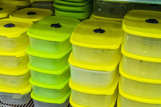istock Plastic food containers with yellow lids for use in the microwave 1142505886