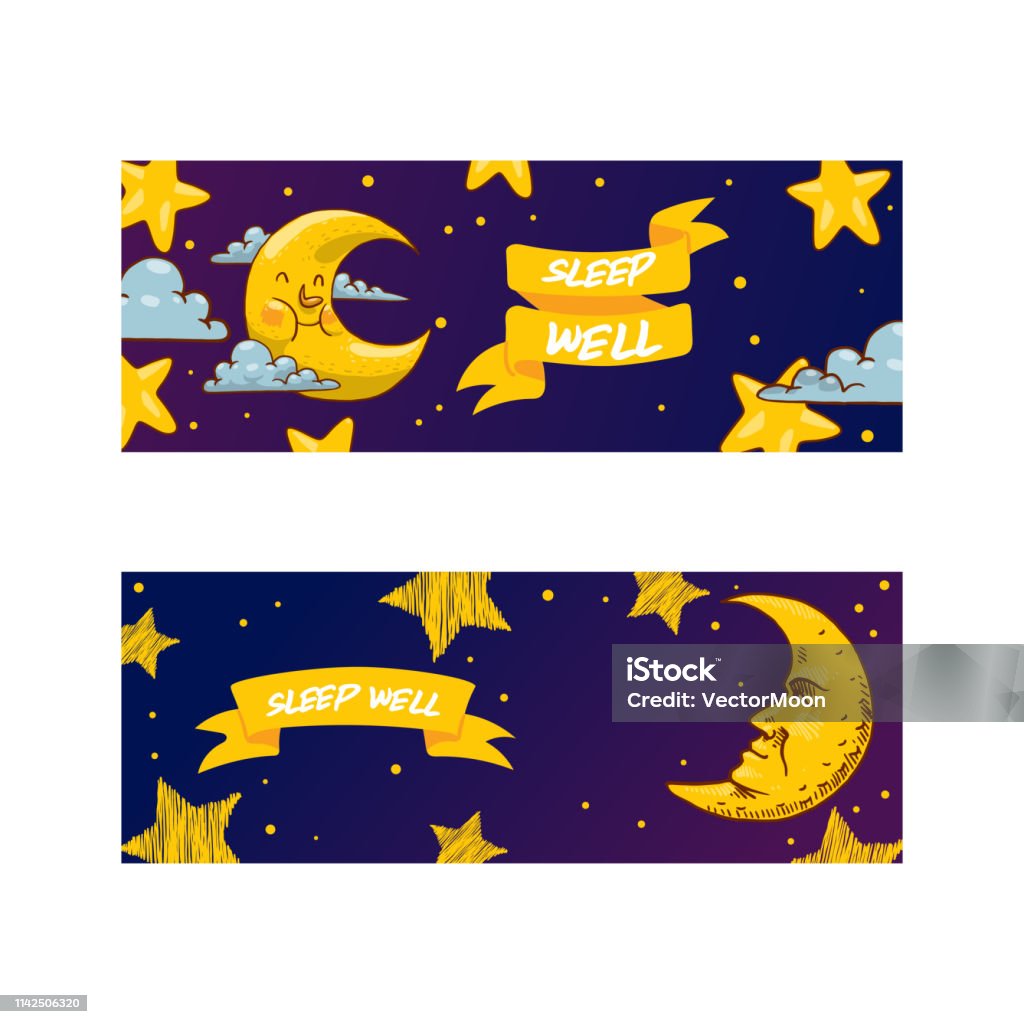 Cartoon moon vector moonlight star character in night sky illustration background childish yellow moony cloud set backdrop moonlit bedtime banner Cartoon moon vector moonlight star character in night sky illustration background childish yellow moony cloud set backdrop moonlit bedtime banner. Abstract stock vector