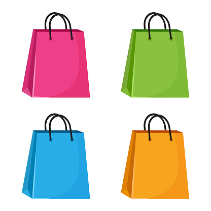 Set of colorful shopping paper bags isolated. Vector illustration