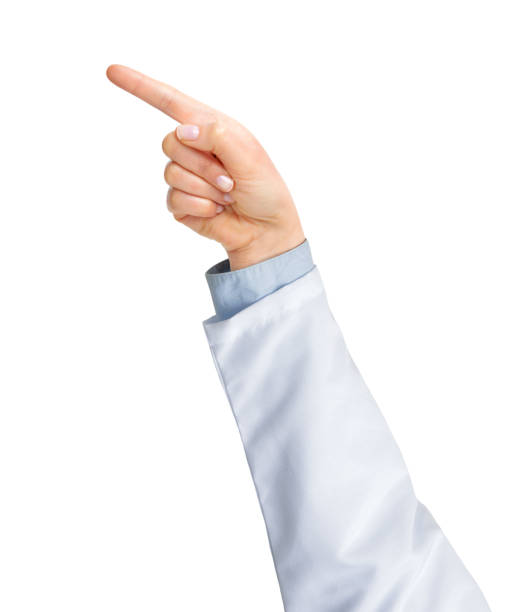 medical treatment Shot of a doctor hand pointing at side with forefinger isolated on a white background arm stock pictures, royalty-free photos & images