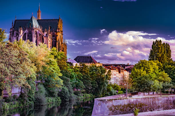 Cityscape with Saint-Etienne Cathedral in Metz, Lorraine, France