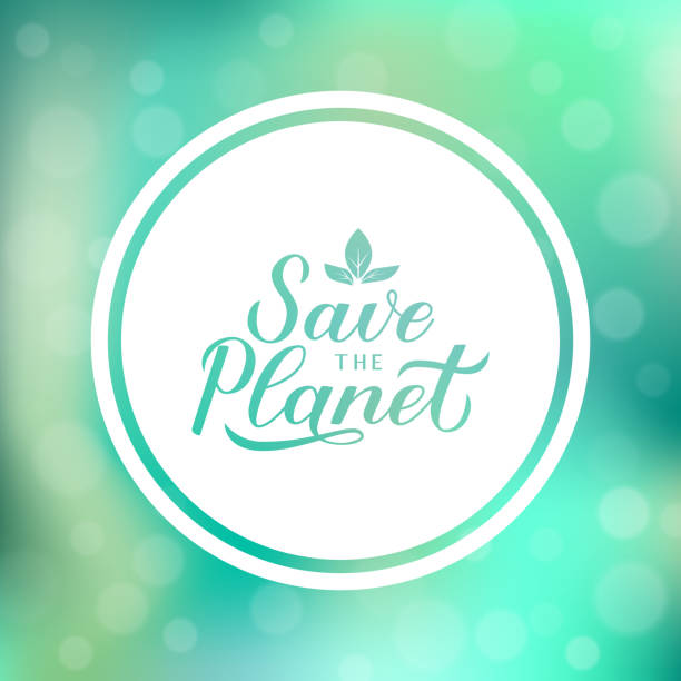 speichern sie den planeten kalligrafie-schriftzug auf grünem gefälle. eco und umwelt motivationsplakat. erdtag-vektorabbildung. einfach zu bearbeiten vorlage für symboldesign, banner, flyer, etc. - earth day banner placard green stock-grafiken, -clipart, -cartoons und -symbole