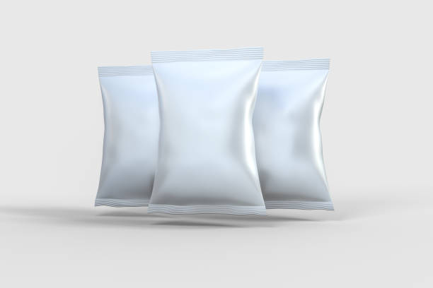 istock 3d rendering, white packing bags with white background 1142525900