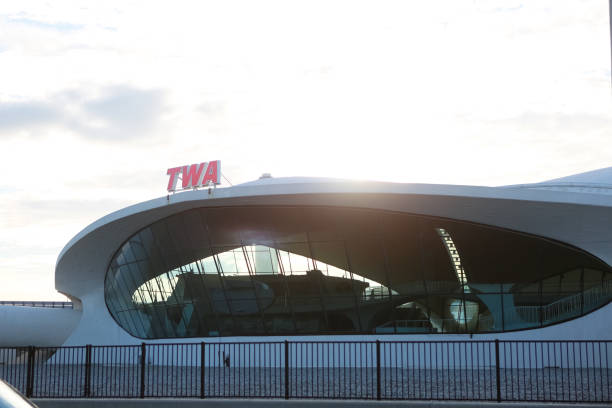 Jamaica, Queens, NYC, USA - December 13, 2014: The TWA terminal is a historic site on the tarmac of JFK Airport in Queens, NYC. The TWA terminal marks one of the remaining landmarks commemorating the now defunct airline.