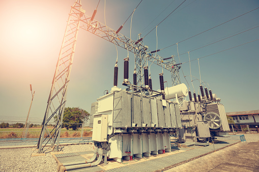Power transformers are installed at power stations. Serves to convert pressure to be suitable for use.