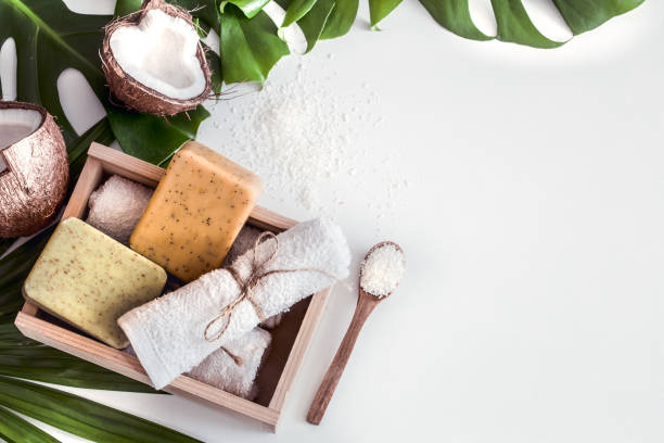istock Spa composition with tropical leaves on white background 1142532779
