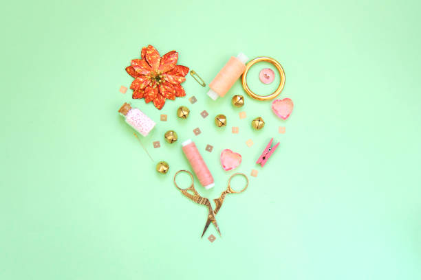 istock Sewing accessories in one color pink or coral 1142534677