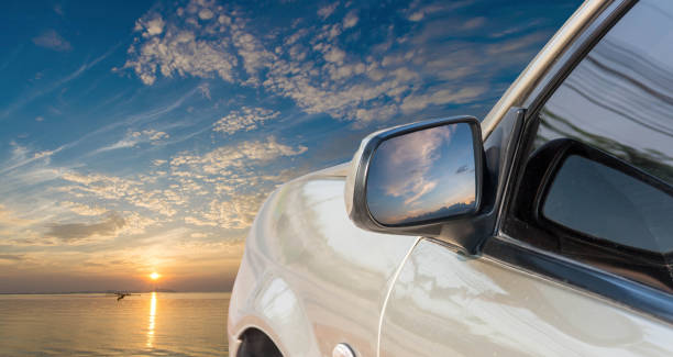 istock Car side mirror Nature view, tourism 1142536281