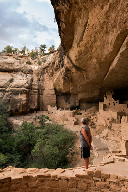 perdu dans la pensée à explorer cliff palace, mesa verde - ancient pueblo peoples photos et images de collection