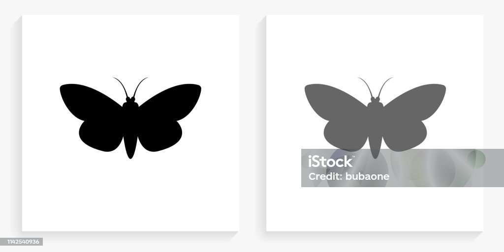 Moth Black and White Square Icon Moth Black and White Square Icon. This 100% royalty free vector illustration is featuring the square button with a drop shadow and the main icon is depicted in black and in grey for a roll-over effect. Moth stock vector