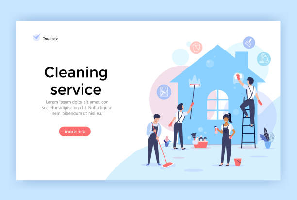 Cleaning service. Cleaning service with professionals at work, concept illustration, perfect for web design, banner, mobile app, landing page, vector flat design cleaner illustrations stock illustrations