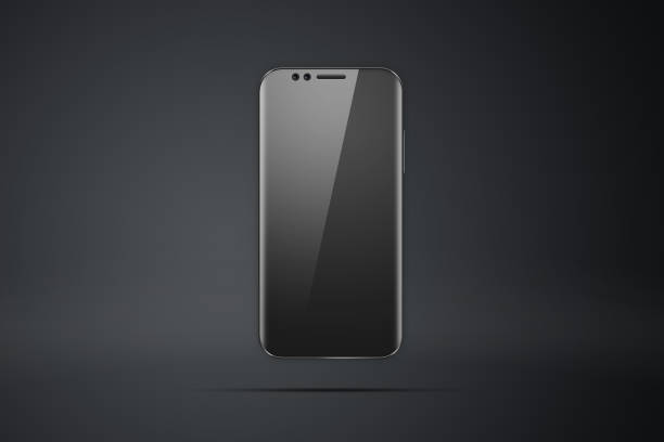 istock Realistic illustration with a picture of a smartphone on a dark background. Design, smartphone, glare. The concept of a layout, design, mobile phone. trend is 2018, mockup, copy space. 1142549448
