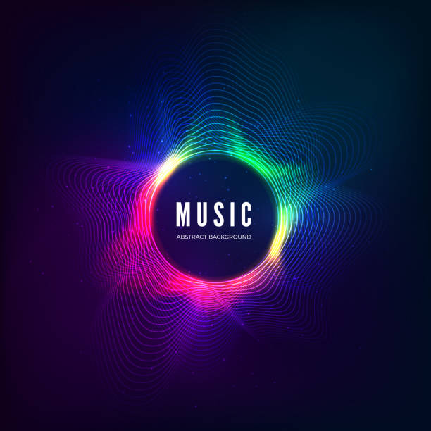 Radial sound wave curve with light particles. Colorful equalizer visualisation. Abstract colorful cover for music poster and banner. Vector illustration Radial sound wave curve with light particles. Colorful equalizer visualisation. Abstract colorful cover for music poster and banner. Vector illustration music backgrounds stock illustrations