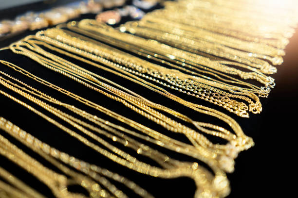 Gold necklace for sale As jewelry stock photo