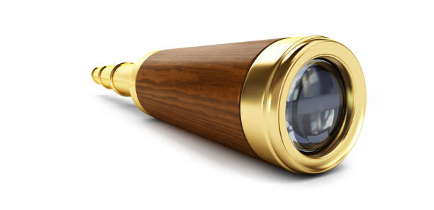 istock old gold telescope on a white background 3D illustration, 3D rendering 1142551481