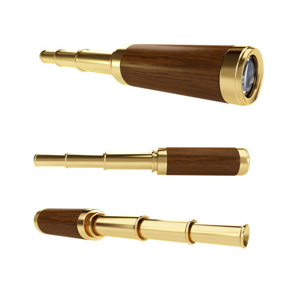 istock old gold telescope set on a white background 3D illustration, 3D rendering 1142551494