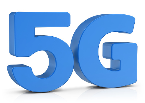 3d render. Blue 5G isolated on white background.