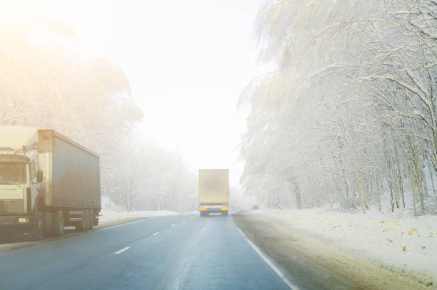 istock truck on winter road. 1142554752