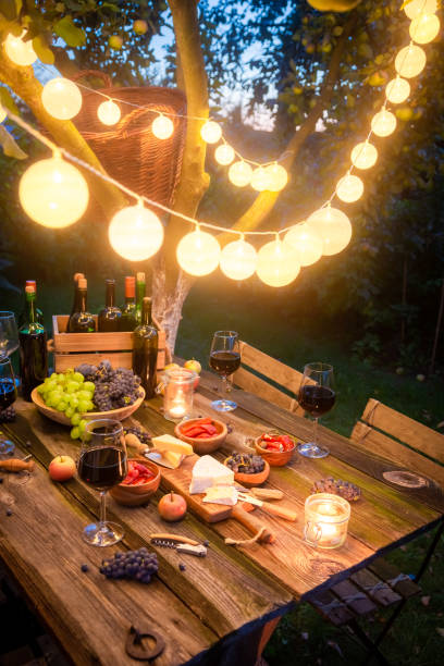 istock Preparation for supper with wine and fruits in the evening 1142555976