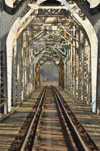 istock Railway bridge. Torah, steel construction. Crossing the river. 1142556705