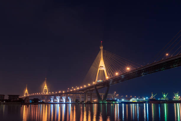 istock Large bridge over Chao Phraya river at twillight 1142557564