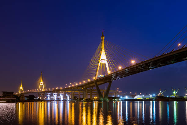 istock Large bridge over Chao Phraya river at twillight 1142557568
