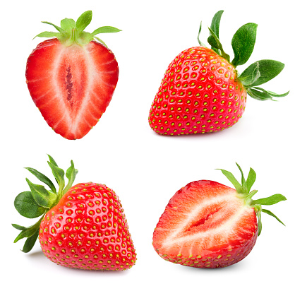 Strawberry half collection isolated on white background