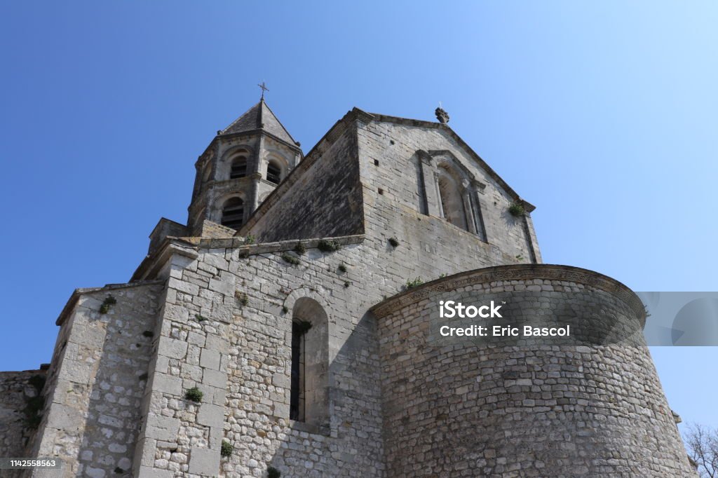 MEDIEVAL VILLAGE OF LA GARDE ADHEMAR-DROME PROVENCALE-ROMANESQUE CHURCH SAINT MICHEL ROMANESQUE CHURCH OF SAINT MICHEL - MEDIEVAL VILLAGE OF LA GARDE ADHEMAR Archangel Michael Stock Photo